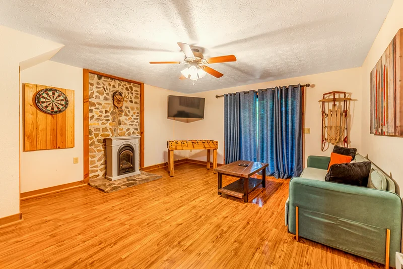 Glenway Chalet game room with darts and foosball — Maggie Valley NC
